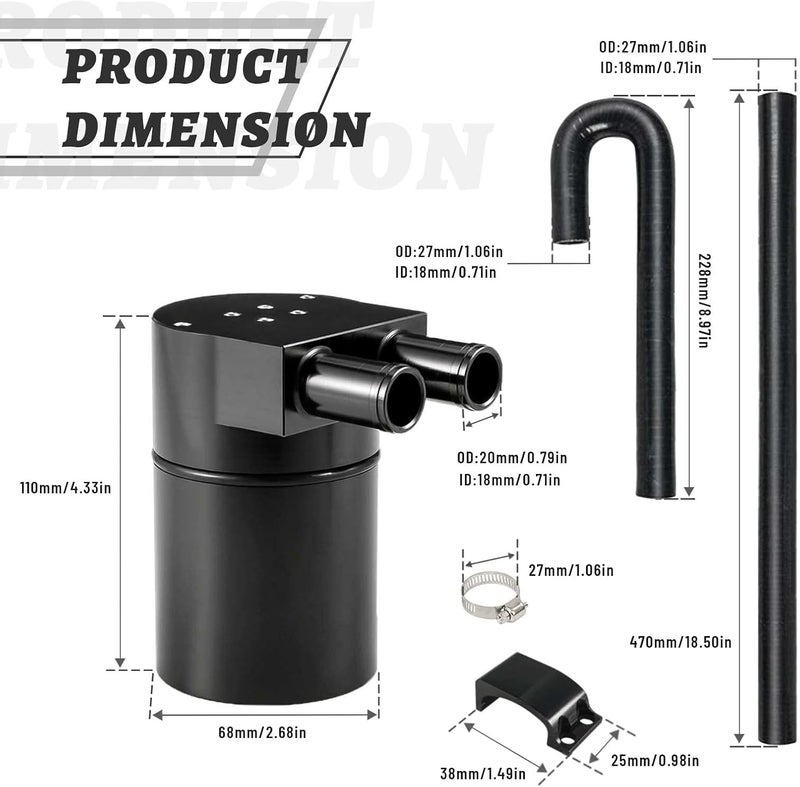 BOMLING Aluminum Alloy Oil Catch Can Reservior 300ml Automotive Replacement Catch Can Breather Tank Kit Compatible with BMW N54 335i 135i E90 E92 E82 2006 2007 2008 2009 2010,Black - Image 3